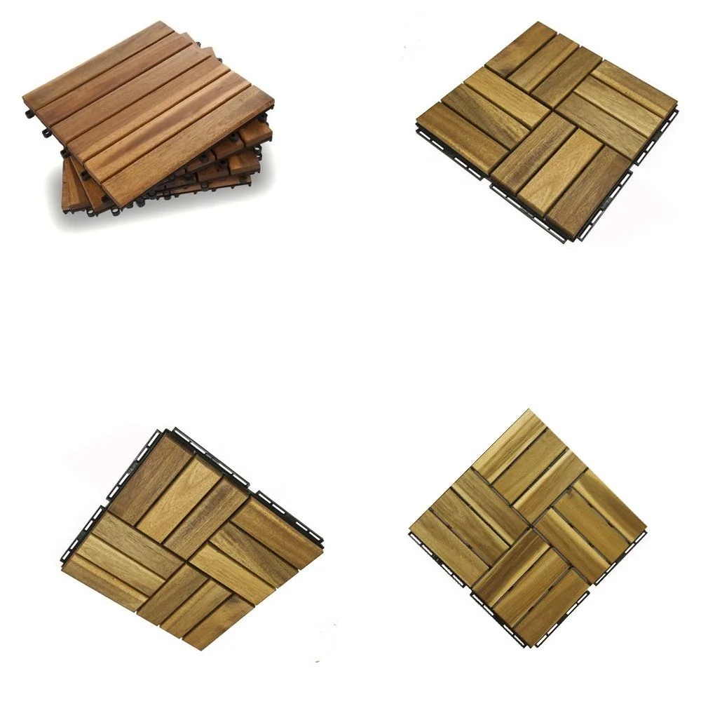 Acacia Wood Interlocking Deck Tiles, Plastic wood composite interlock deck tile or Plastic Decking Flooring Tiles B6680