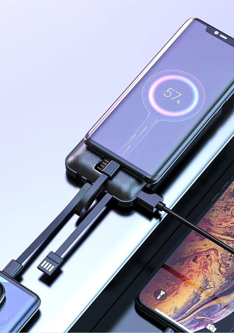 5v2a chaiging portable powerbank ultra thin for Android Type C power bank 10000mah 20000mah with cable digital power display