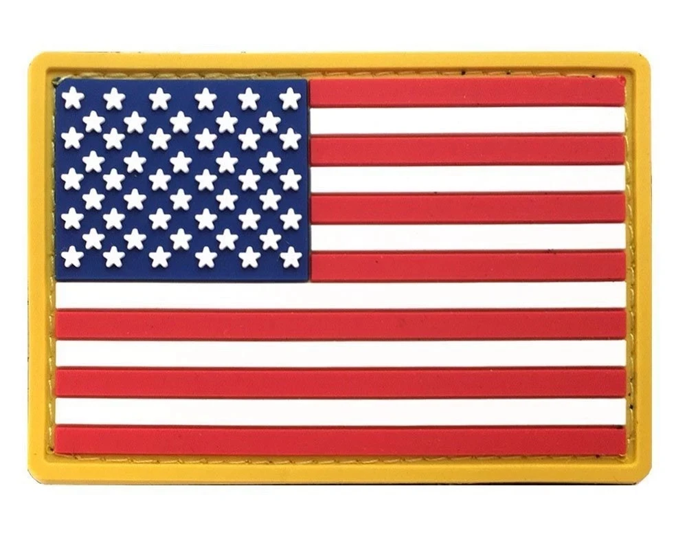 3D Soft USA Flag Rubber Patches Tactical Clothing Badges Pvc And Nylon Clear Flat Pouch with hook and loop backing