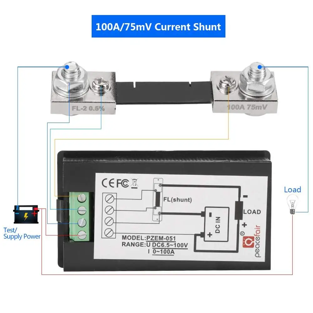 PZEM-051 DC Цифровой Панель Вольтметр Амперметр переменного тока 6 5-100V 100A 4 IN1 ЖК энергии измеритель с