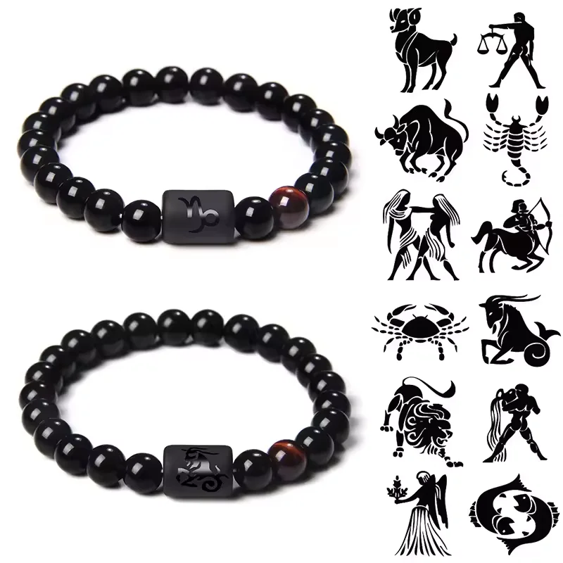 12 Zodiac Couple Healing Real Precious Natural Gemstone Stone Bracelet Crystals Fashion Jewelry Beaded Bracelet for Men