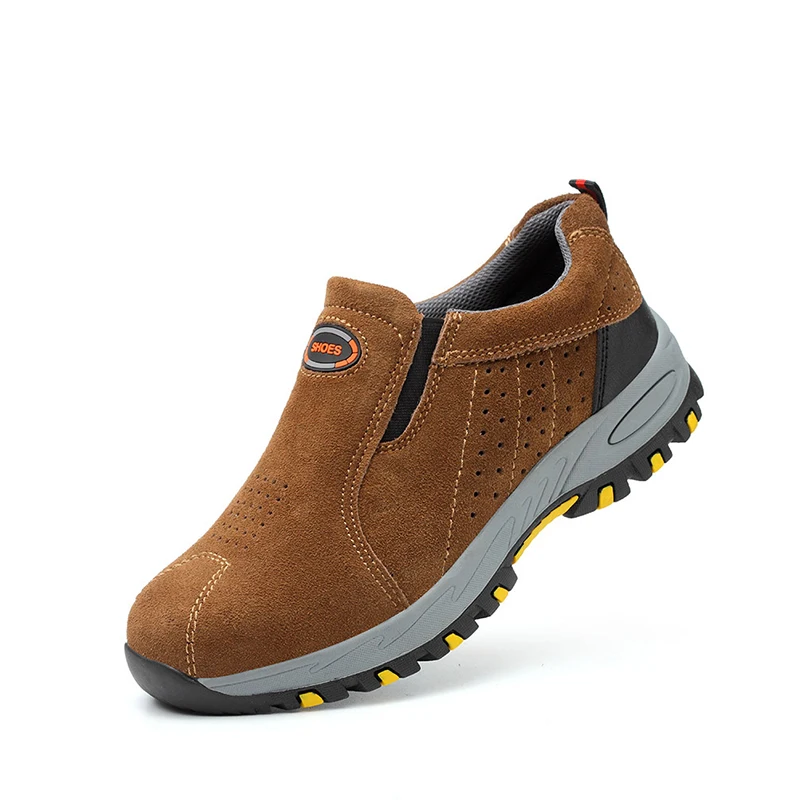 Genuine Suede Cow Leather Anti fire Steel Toe Anti smash Anti puncture Rubber sole Anti slip Work Safety Shoes For Unisex