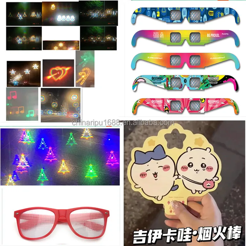 paper Diffraction glasses festival  Rainbow 3D  Fireworks Glasses Special effect  Diffractive glasses