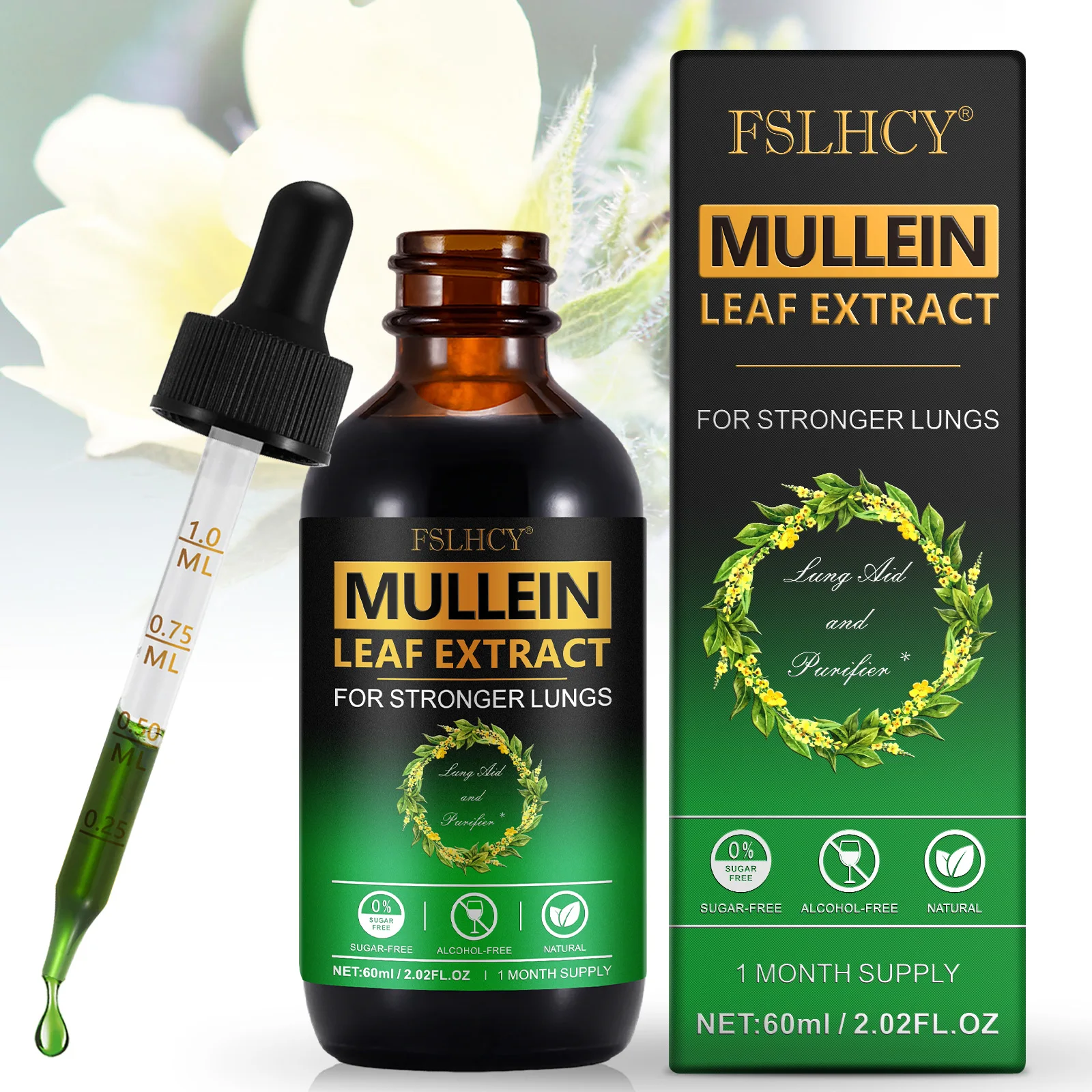 FSLHCY facilitating clearer breathing supporting respiratory health mullein leaf herbal liquid extract 60ml mullein leaf drops