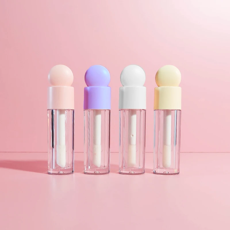 Cosmetic Oblate Spheroid Empty Plastic Lip Glaze Gloss Container lipgloss Packaging Tubes Round Lip Tint Container With Big Wand