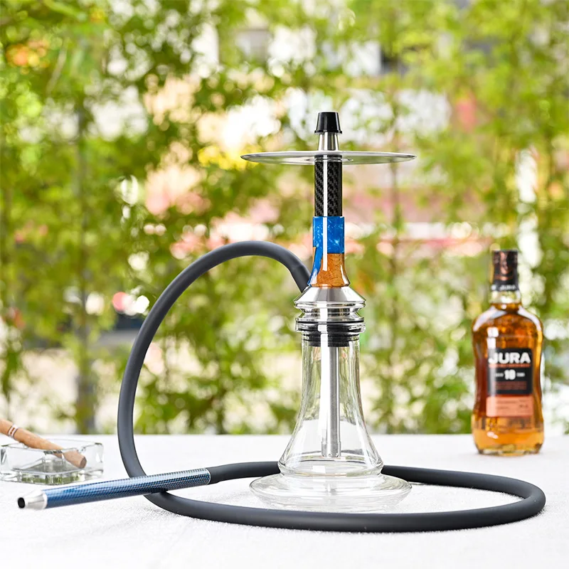 Custom Logo Large size Arabian single Pipe Shisha 15.3 Inch Height Luxury Multi Colors Aluminum Glass Germany Hookah Shisha set
