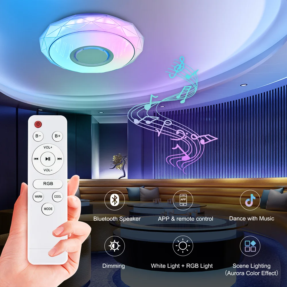 ENVIS High quality 3D Aurora lighting effect hidden speaker phone control ceiling lamp bedroom led ceiling lights