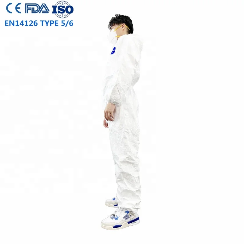 Wholesale EN14126 coverall suit tyvek coverall disposable safety chemical waterproof coverall type 5 size XL XXL XXXL