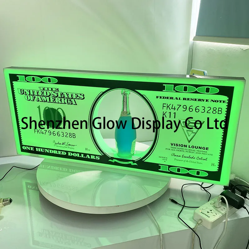 LED SIGN  KING for sparklers 100 DOLLAR BILL BOTTLE PRESENTER GLORIFIER