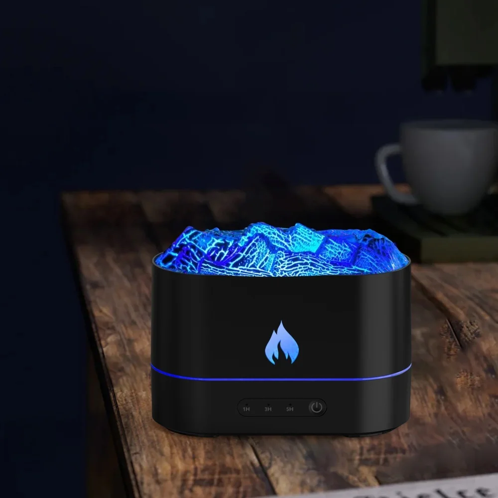 Desktop Colorful Led Light Ultrasonic Simulation Fire Effect Lava Volcano Air Humidifier Essential Oil Mini Flame Aroma Difuser
