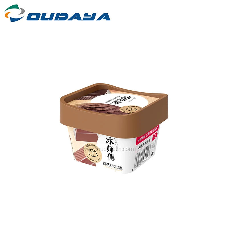 disposable plastic cup with lid spoon square 4oz pudding jelly cup ice cream cup