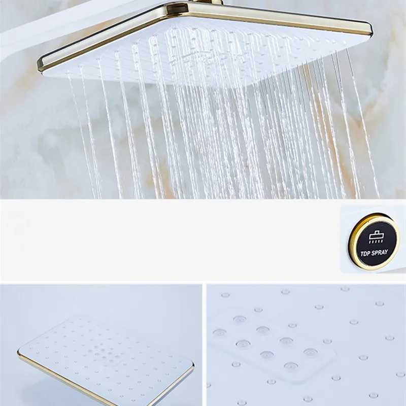 Digital Shower Set Luxury Thermostatic Bathroom Shower System Quality Brass Rainfall Bathtub Tap White Gold Digital Shower Sets