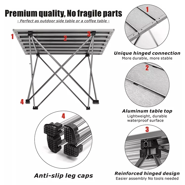 LARIBON Outdoor Furniture Custom Portable Lightweight Aluminium Picnic Table Outdoor Camping Folding Roll Picnic Table