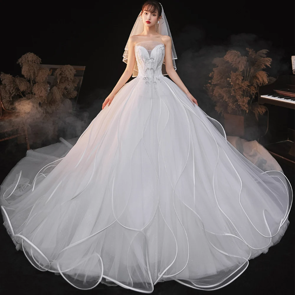 
 Блестящее Белое Бальное Платье принцессы без бретелек с вырезом на шнуровке сзади, украшенное кристаллами, свадебные платья больших размеров, Китайский магазин онлайн   (1600205811393)