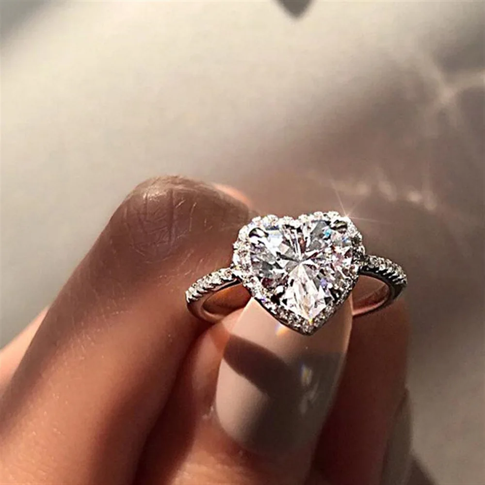 
New Fashion Exquisite Promise Jewelry Eternal Love Heart Ring Size 5-11White CZ Wedding Heart Rings For Women Girls 