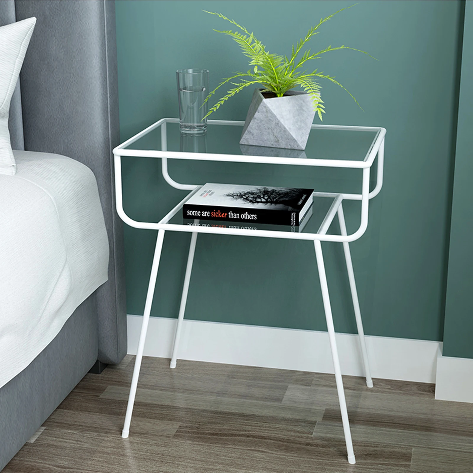 Tempered Glass Top Mid Century Accent Metal Gold End Table Modern for Bedrooms Bedside Table Night Stands Side Table
