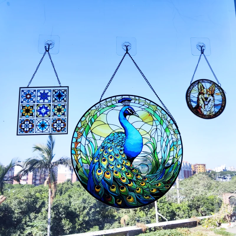 Creative design 30CM Xmas Christmas tree santa color stained glass window decoration stained glass