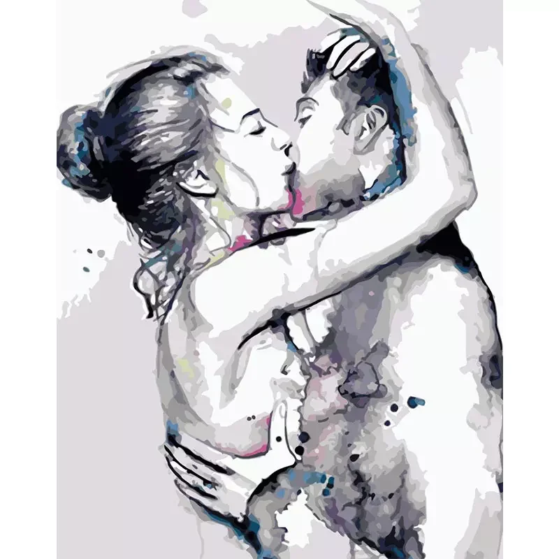 Wholesale art painting for wall decoration hot sexy nude hugging lovers paint number oil painting adult by numbers