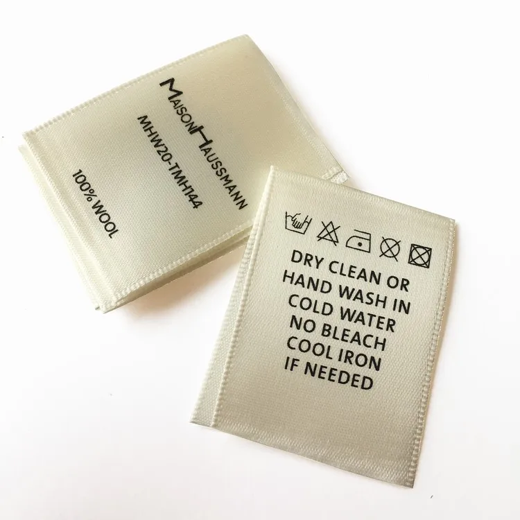 Пользовательский дизайн логотип этикетка на шею тканый край односторонняя атласная лента шелковая трафаретная печать для ухода за одеждой