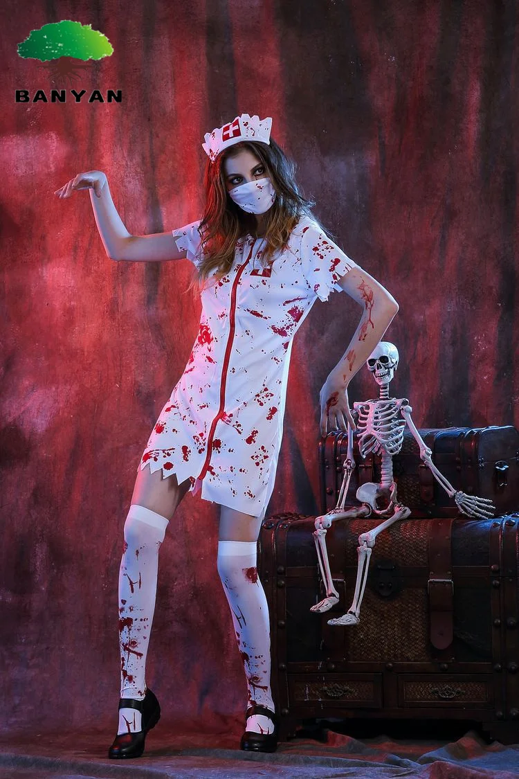 Girls Halloween Carnival Costume Horror Bloody Zombie Cos Female Nurse Cosplay Couple Uniform Clothing