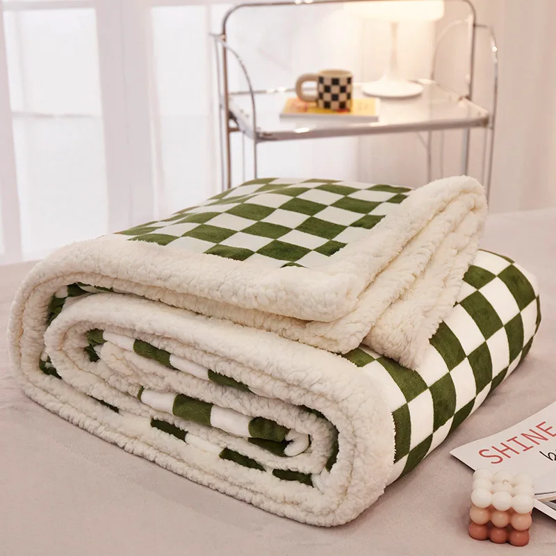 Thick Cashmere Vintage  Cobertor Sofa Xadrez Double Laminate Checkered Throw Black And White Plaid Checkerboard Blanket