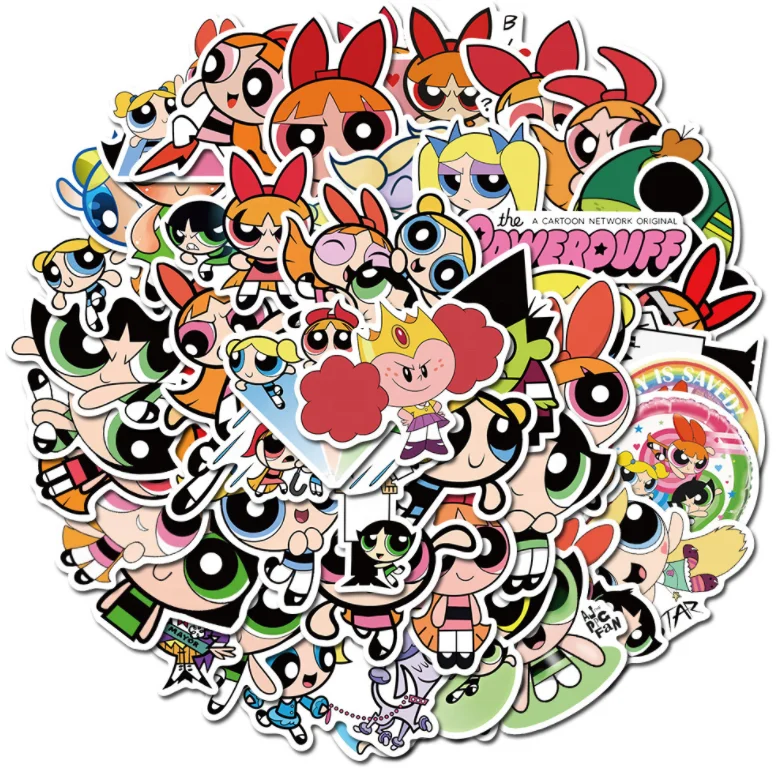 74PCS Custom PVC Waterproof Sticker Anime Adhesive Stickers For Skateboard Laptops Bottle Hot The Powerpuff Girls Sticker Packs