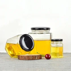 Factory Made Empty Hexagon Honey Jar Glass Food Storage Packaging 180ml 280ml Glass Bee Honey Jars