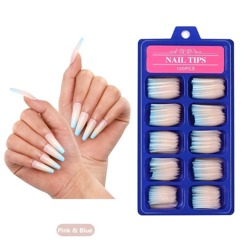 Private Label 12 Colors Press On Nails Full Cover Extension Artificial Nails Coffin Ballerina French False Nail Tips
