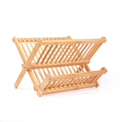 Collapsible Dish Drying Rack  Bamboo Kitchen Folding Dish Rack Plate Holder | Compact Foldable Dish Drainer
