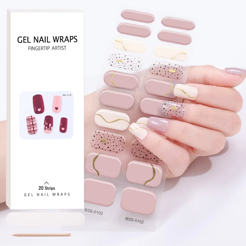 UV Semi-Cured Gel Nail Wraps Stickers Strips French Long Lasting Full Cover LED Gel Semi Cured Nail Sliders For Nail Extension