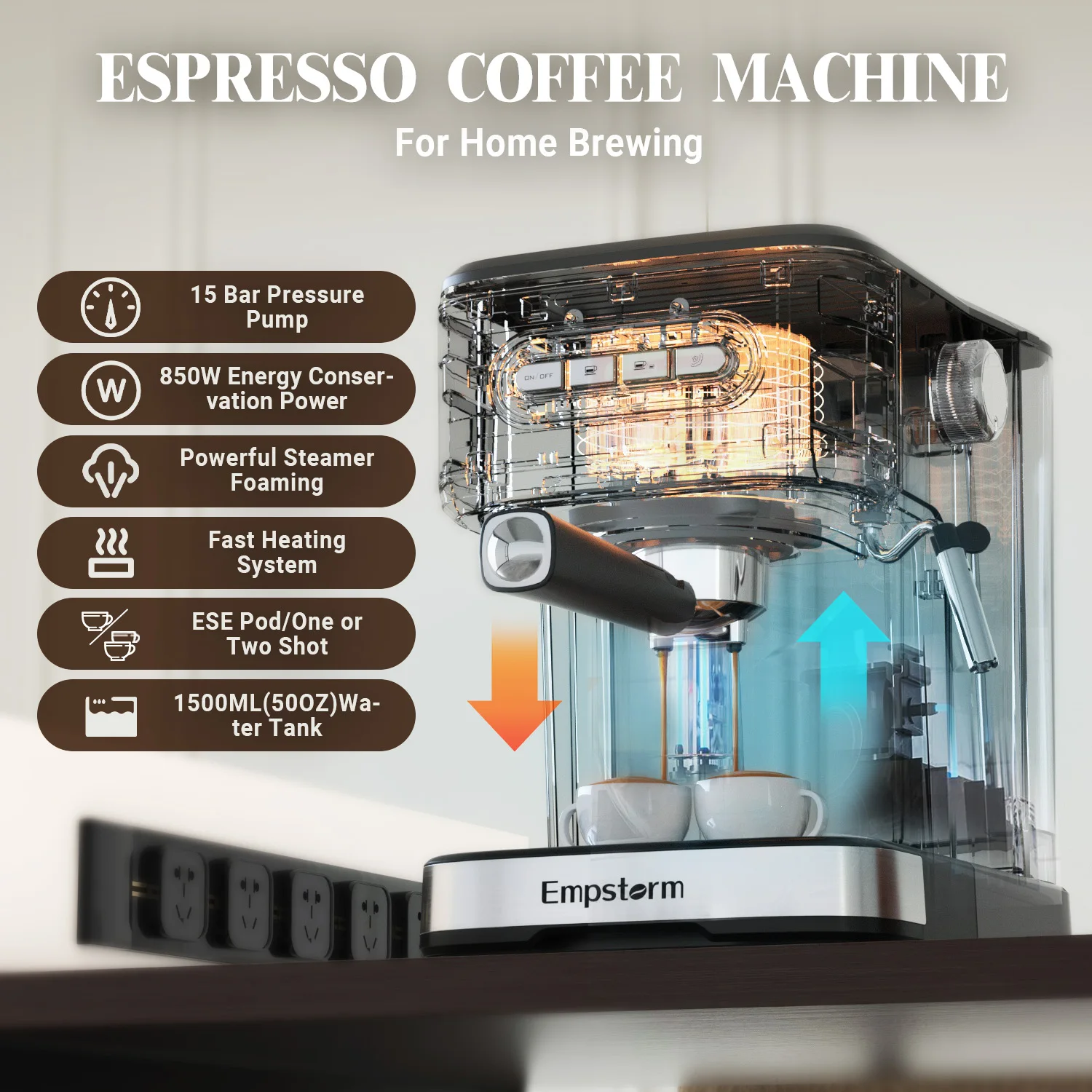 Empstorm 01E  Low Noise 20Bar Pump Pressure Manual Coffee Brewing Easy and Convenient Capsule Coffee Machine for Home Use