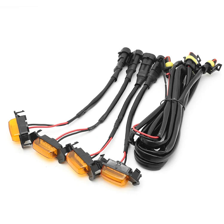 SAMPUSS front bumper hood grille led lights 12v kit 4-in-1 with wire harness for car amber led front grill lights