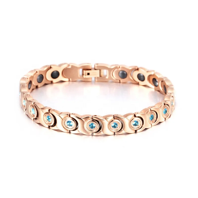 
9112 Womens fashion trendy 2021 rose gold charm bracelets blue diamond key chains bangle black magnet gall stone hand chain OEM 