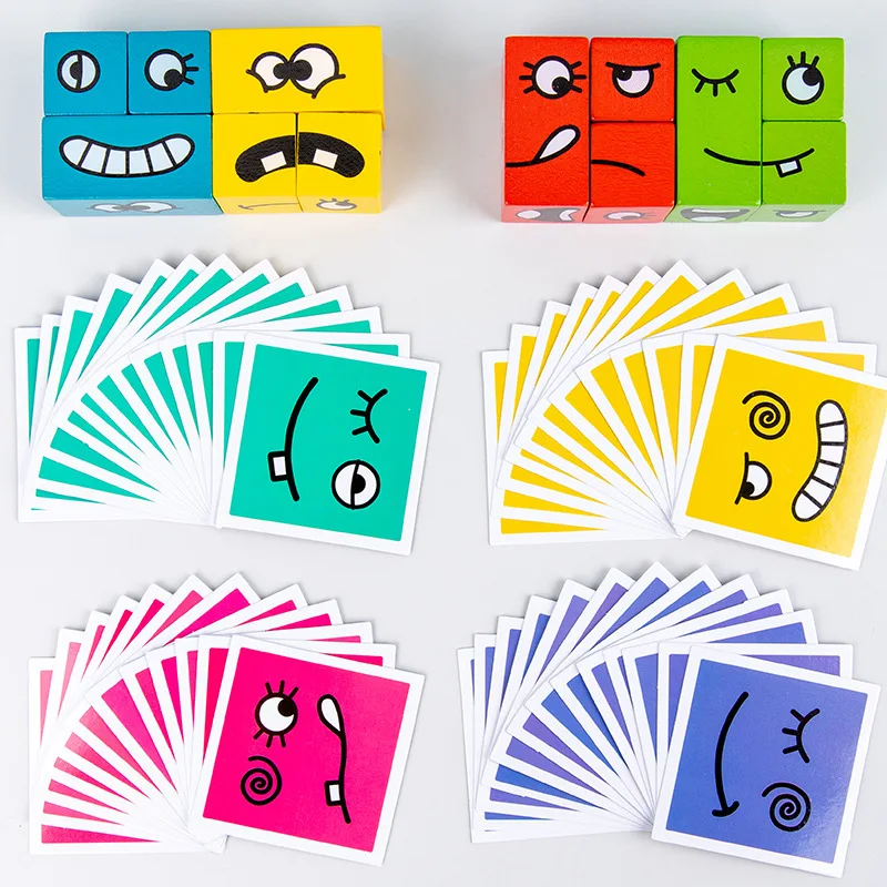 Wooden face change cube 3D puzzle solid geometry puzzle in box educational toys for kids