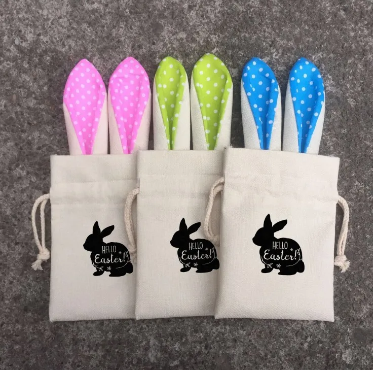 A-011 Sublimation Easter Bag Hot Sell Blank Easter Bunny Ear Drawstring Egg Candy Basket Party Decor Linen Kids Pendant Bucket