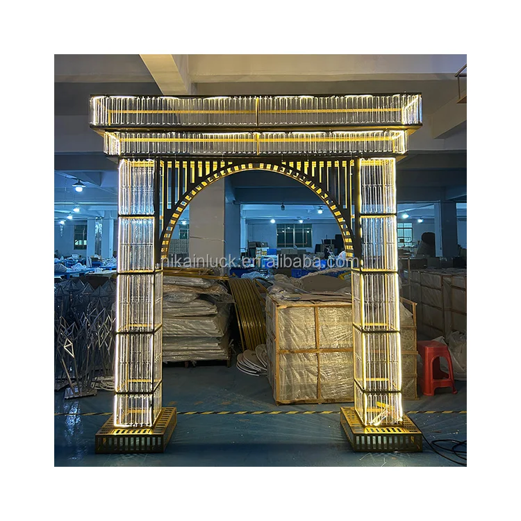 High Quality Wedding Arch With Light Gold Metal With Crystal Acrylic Backdrop Frame For Wedding Background Decoration