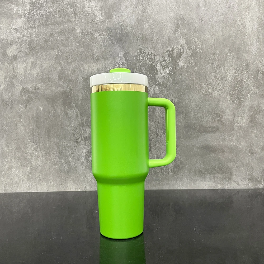 Mirror Gold Underneath Green 40oz Travel Coffee Mugs with Handle Christmas Gifts Powder Coated Bottle for Laser Engraved