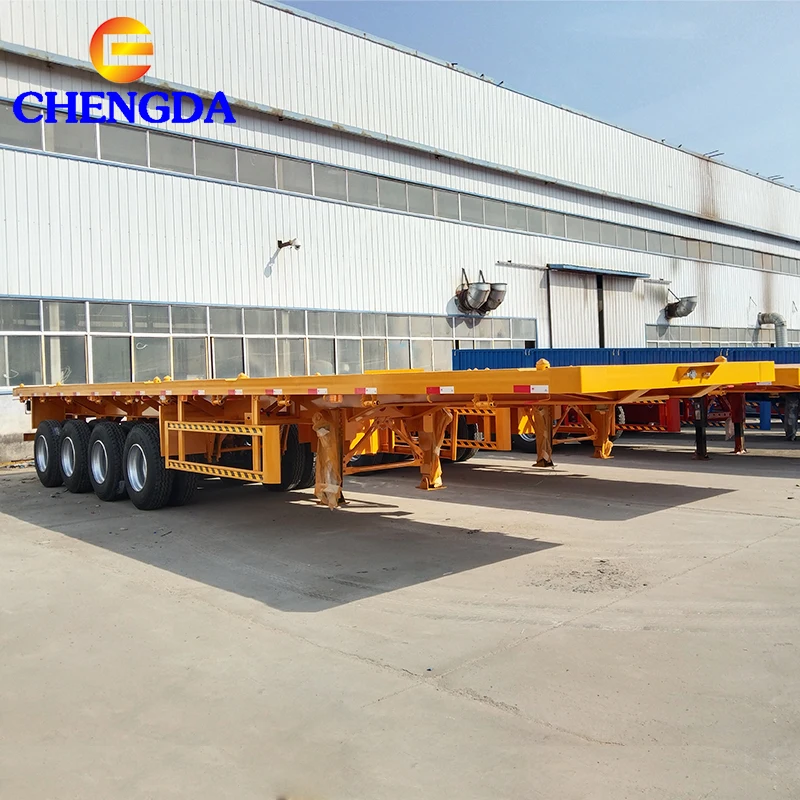 China New Used 20/40ft Flatbed Semi truck Trailer 3Axle Container Flat Bed Trailer