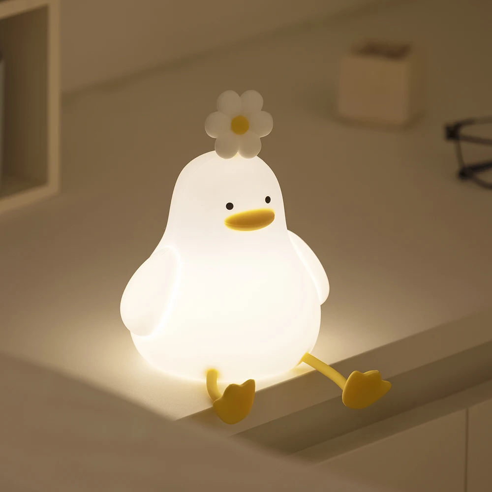 New Creative Cute Flower Duck LED Tap Sensor Light Silicone Bedside Table Lamp Kids Room Decor Sleeping Night Light