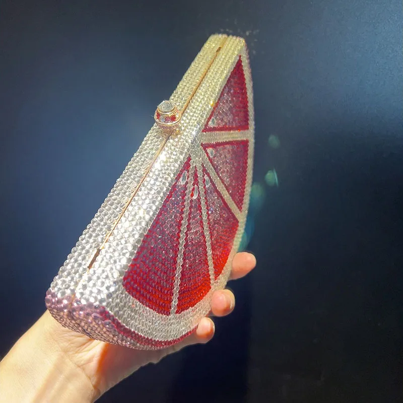 Crystal Clutch Red Grapefruit Diamond Dinner Bag Luxury Flat With Diamonds Stone Bag For Women