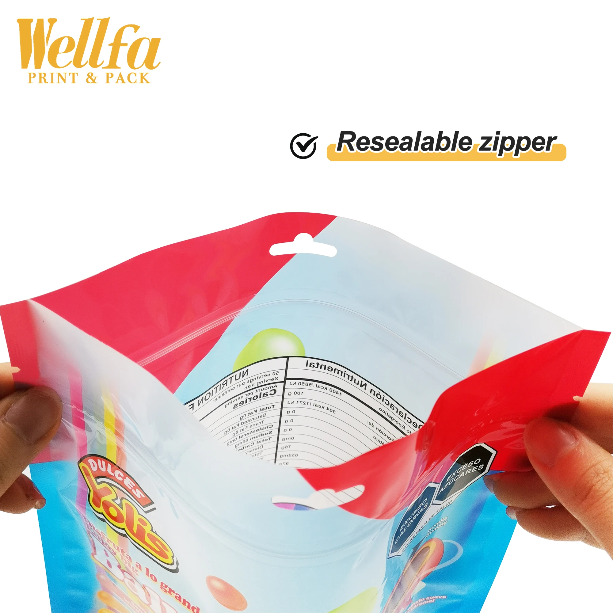Custom Design Edible Child Smell Proof Zipper Stand Up Pouch Colorful Sweets Gummy Candy Lollipops Packaging Mylar bags