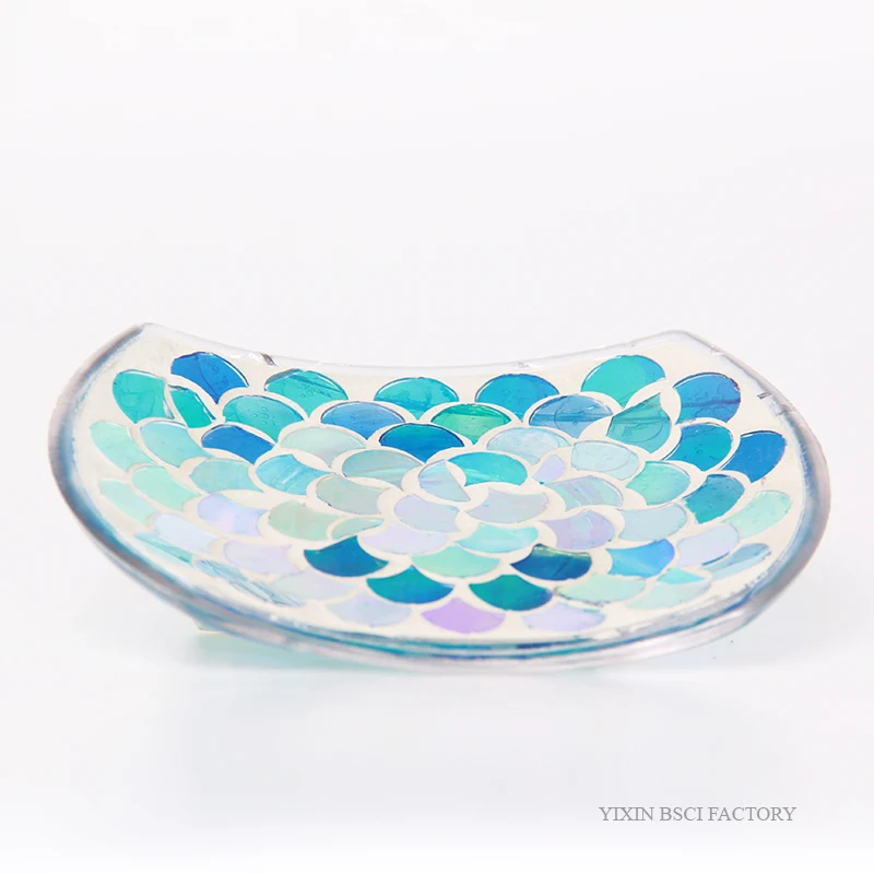 2021 Bright Colored Mosaic Glass Bathroom Accessories 4 Pieces Fanshaped Piece Glass Mosaic Bathroom Accessories Set