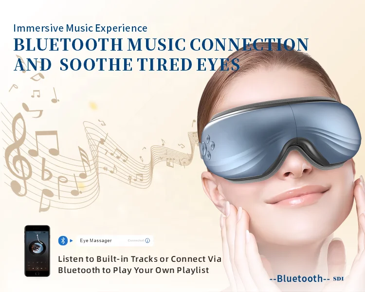 China Manufacture OEM Bluetooth Music Vibration Four Modes Smart Global Certificate Eye Massager