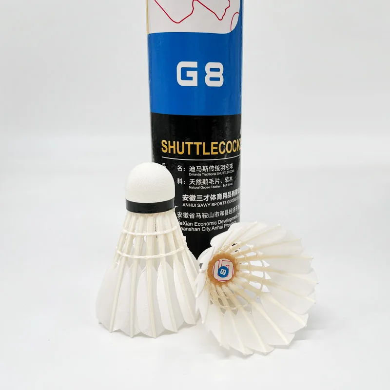 Dmantis Traditional G8 Goose Feather Badminton Shuttlecock Durable Fiber Cork Badminton Ball Suitable for Training or Tournament