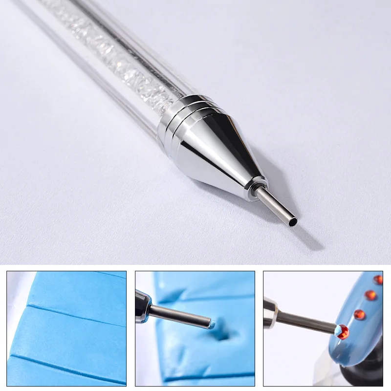 Rhinestone Nail Dotting Tool Double Different Head Dotting Pen Tips Beads Picker Wax Pencli Arcylic Handle Manicure Tools