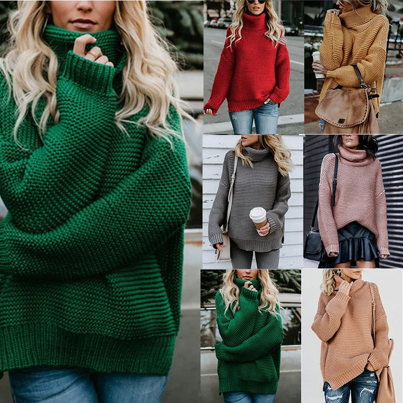 Autumn/winter new style knit sweater thick line long-sleeved turtleneck pullover women