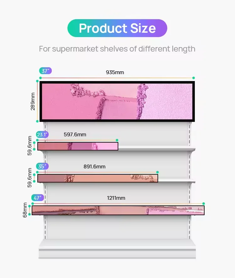 ODM OEM Wall hanging Semi-outdoor Airport Digital Signage Digital Shelf Edge Ultra Thin Advertising LCD Stretch Bar Display