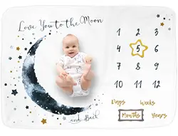 Flannel fleece baby monthly milestone blanket digital printed super soft baby monthly record growth milestone blanket for baby