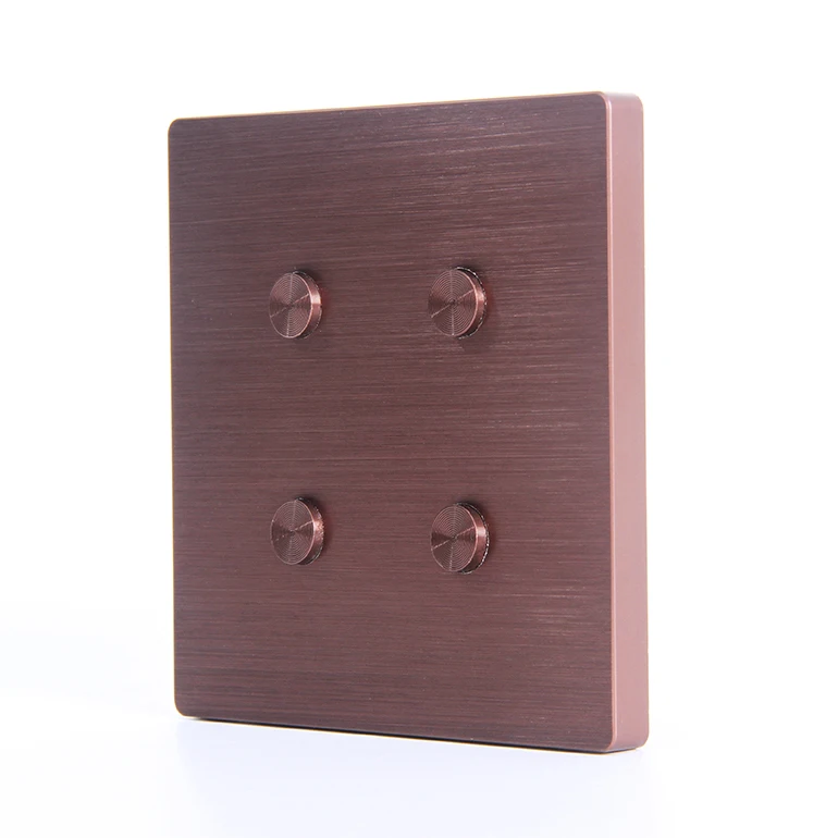 Luxury Design Smart 12V DC Dry Contact Soft Touch 4 Gang Rose Gold Brushed Aluminium Light Wall Switch