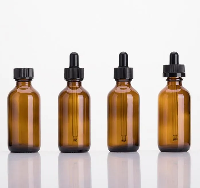 60ml 2oz amber boston round essential oil, hair oil glass bottles with marked dropper